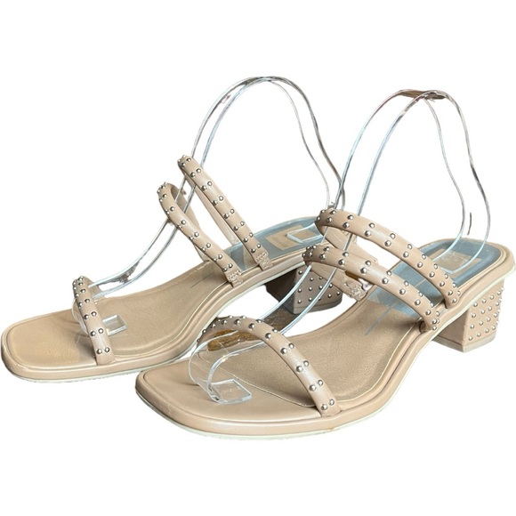 Dolce Vita Riya Studded Block Heel Sandals Nude Tan Vegan Leather Silver Studs - Picture 10 of 12